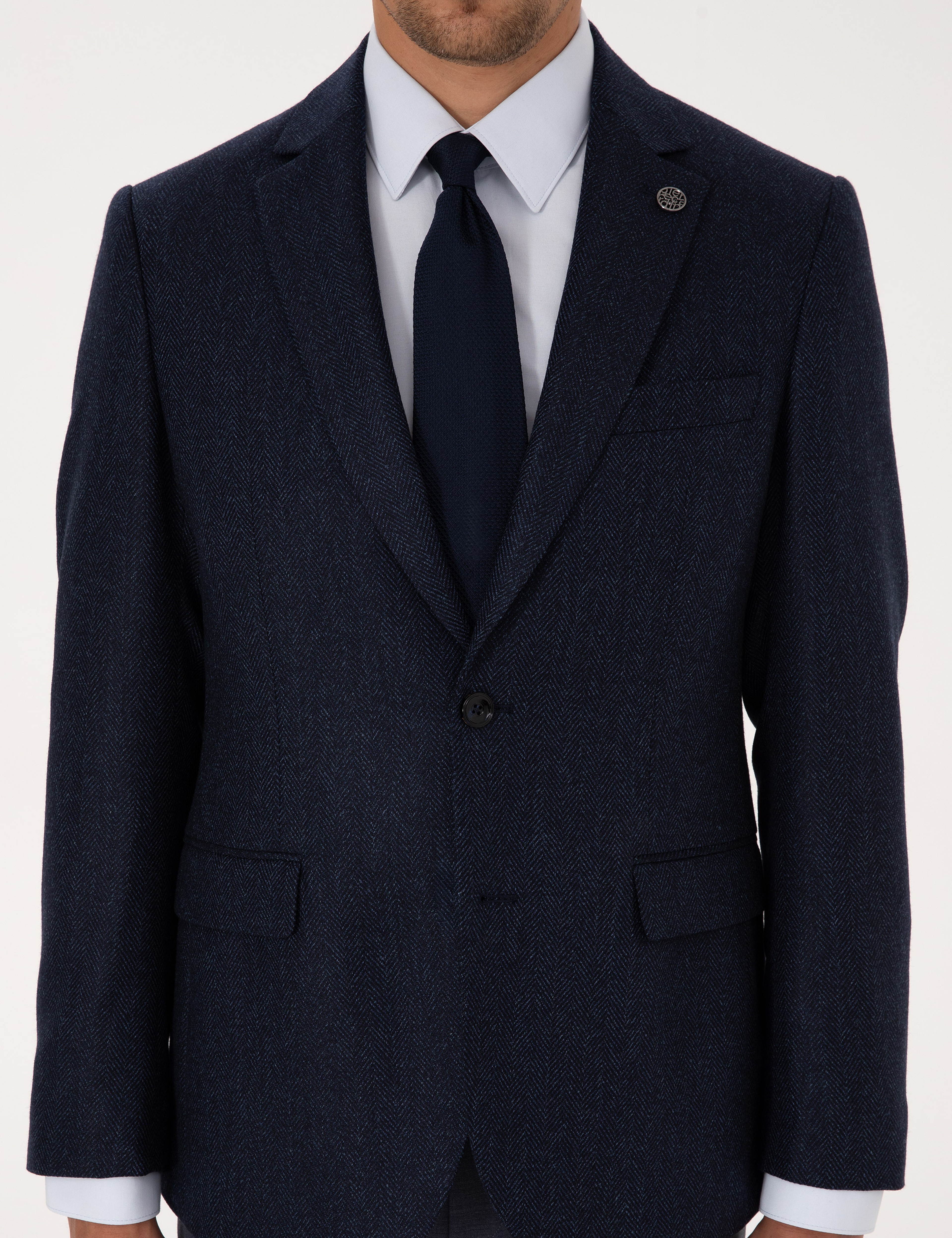 Lacivert Slim Fit Yün İpek Karışımlı Ceket - Image 7