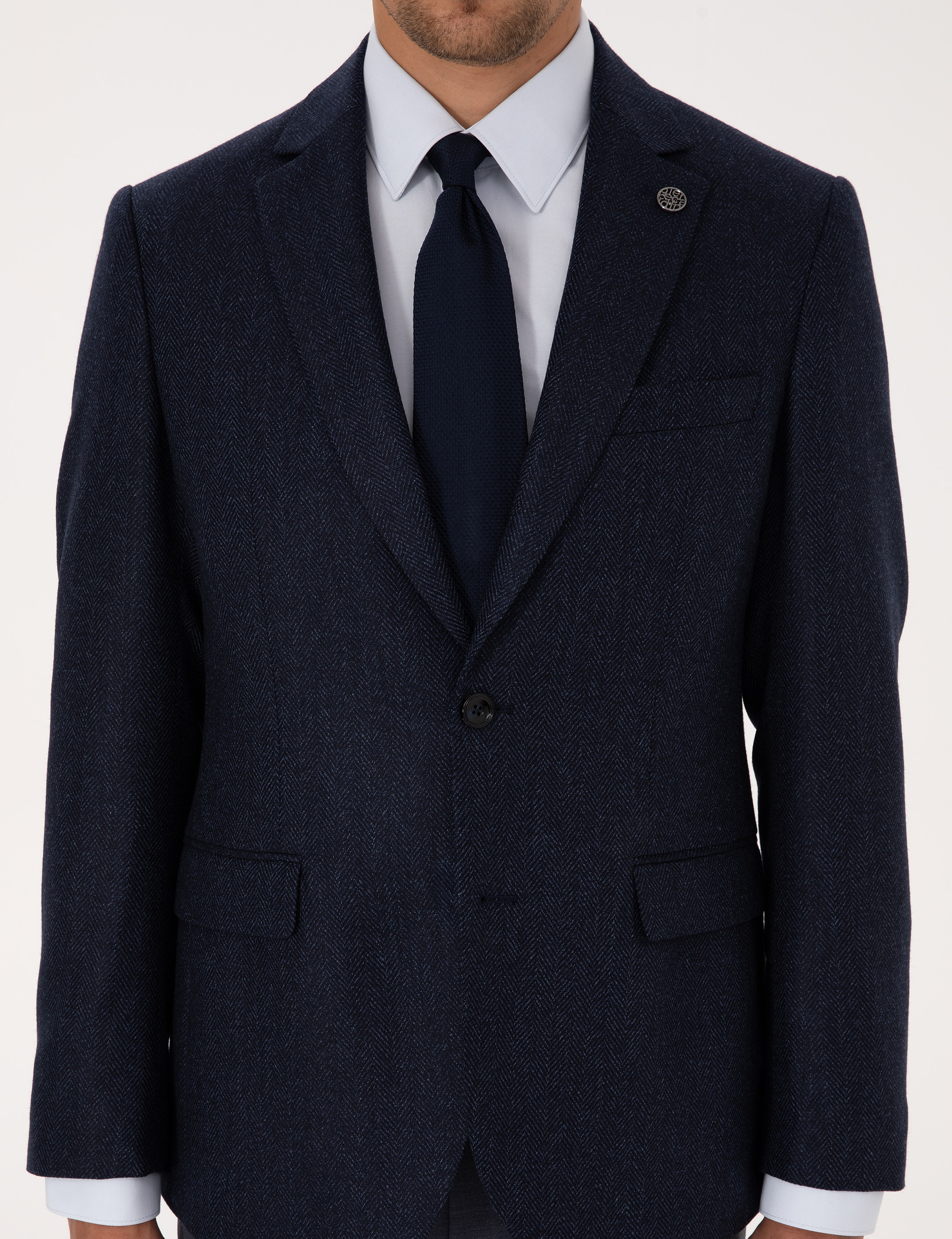 Lacivert Slim Fit Yün İpek Karışımlı Ceket