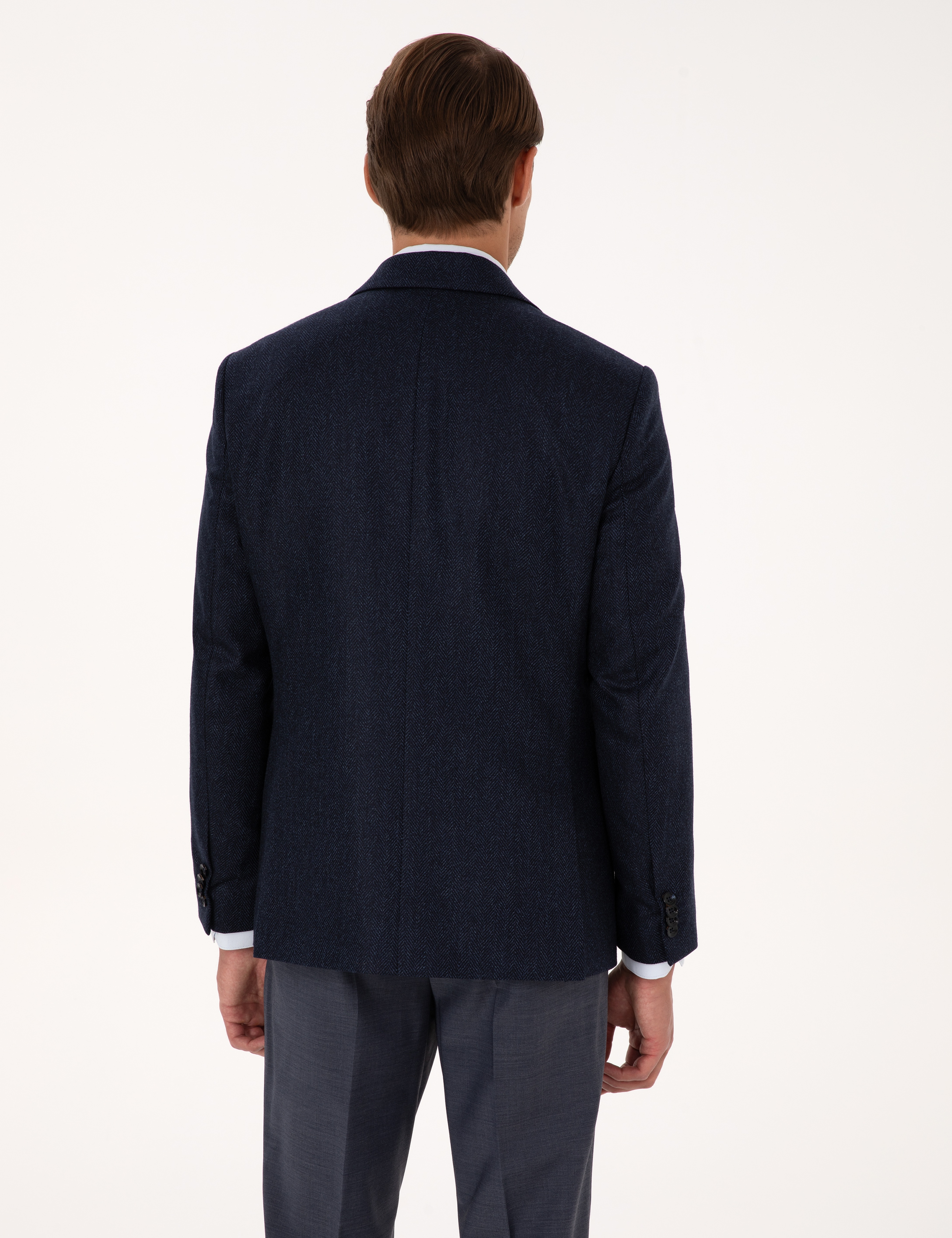 Lacivert Slim Fit Yün İpek Karışımlı Ceket