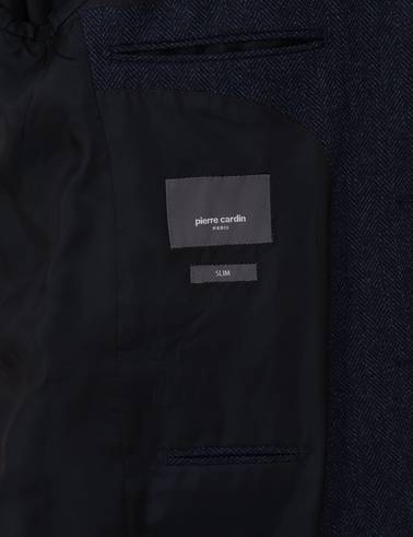 Lacivert Slim Fit Yün İpek Karışımlı Ceket
