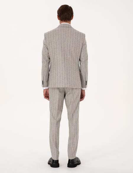 Gri Slim Fit Yün Kaşmir Karışımlı Çizgili Takım Elbise - 50311251014