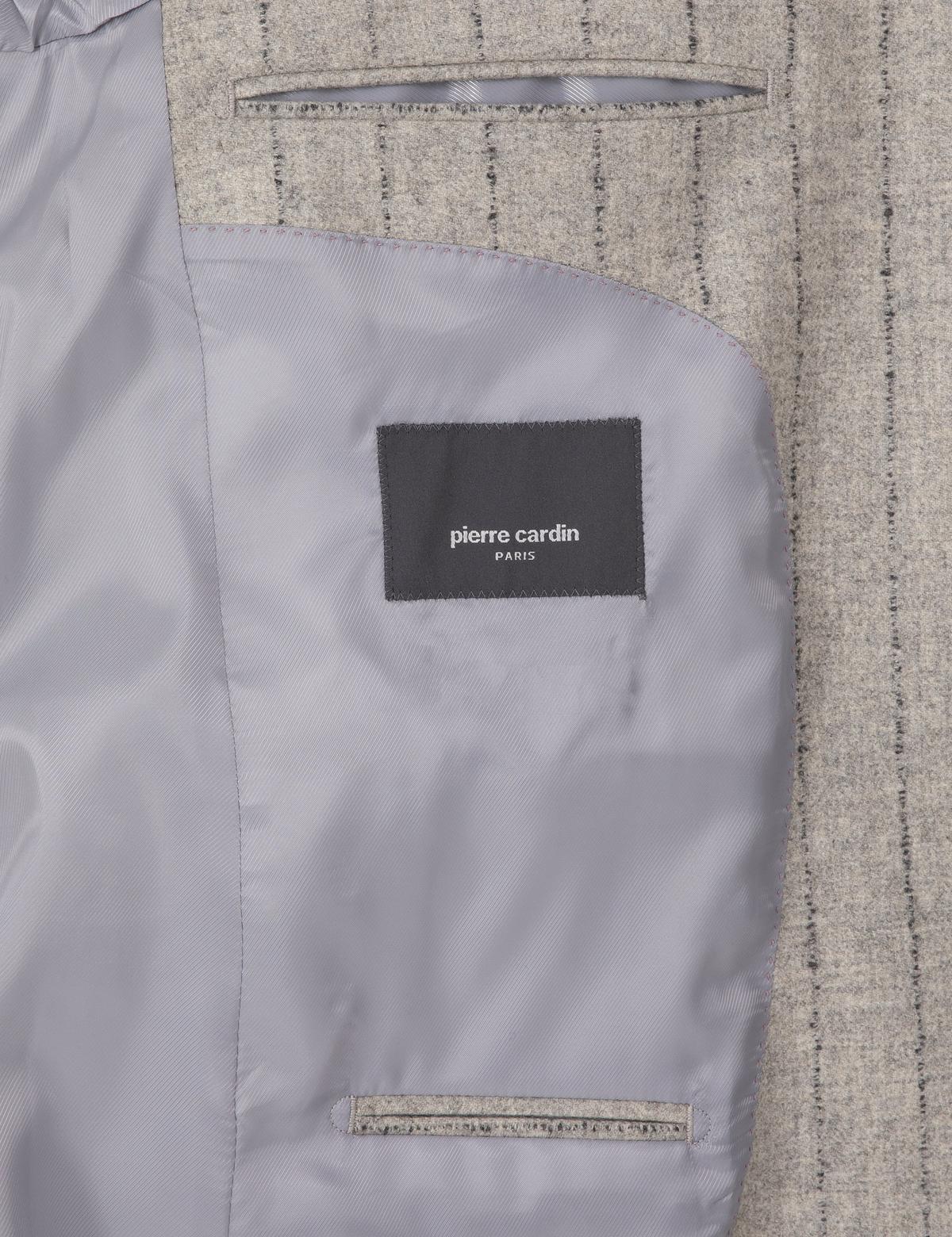 Gri Slim Fit Yün Kaşmir Karışımlı Çizgili Takım Elbise - 50311251014