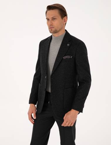 Antrasit Slim Fit Yün Karışımlı Ceket