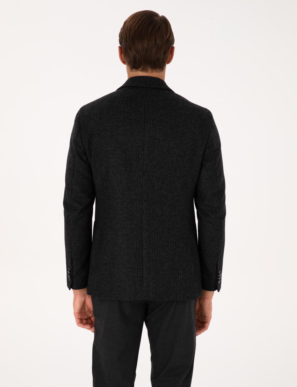 Antrasit Slim Fit Yün Karışımlı Ceket - 50313336017