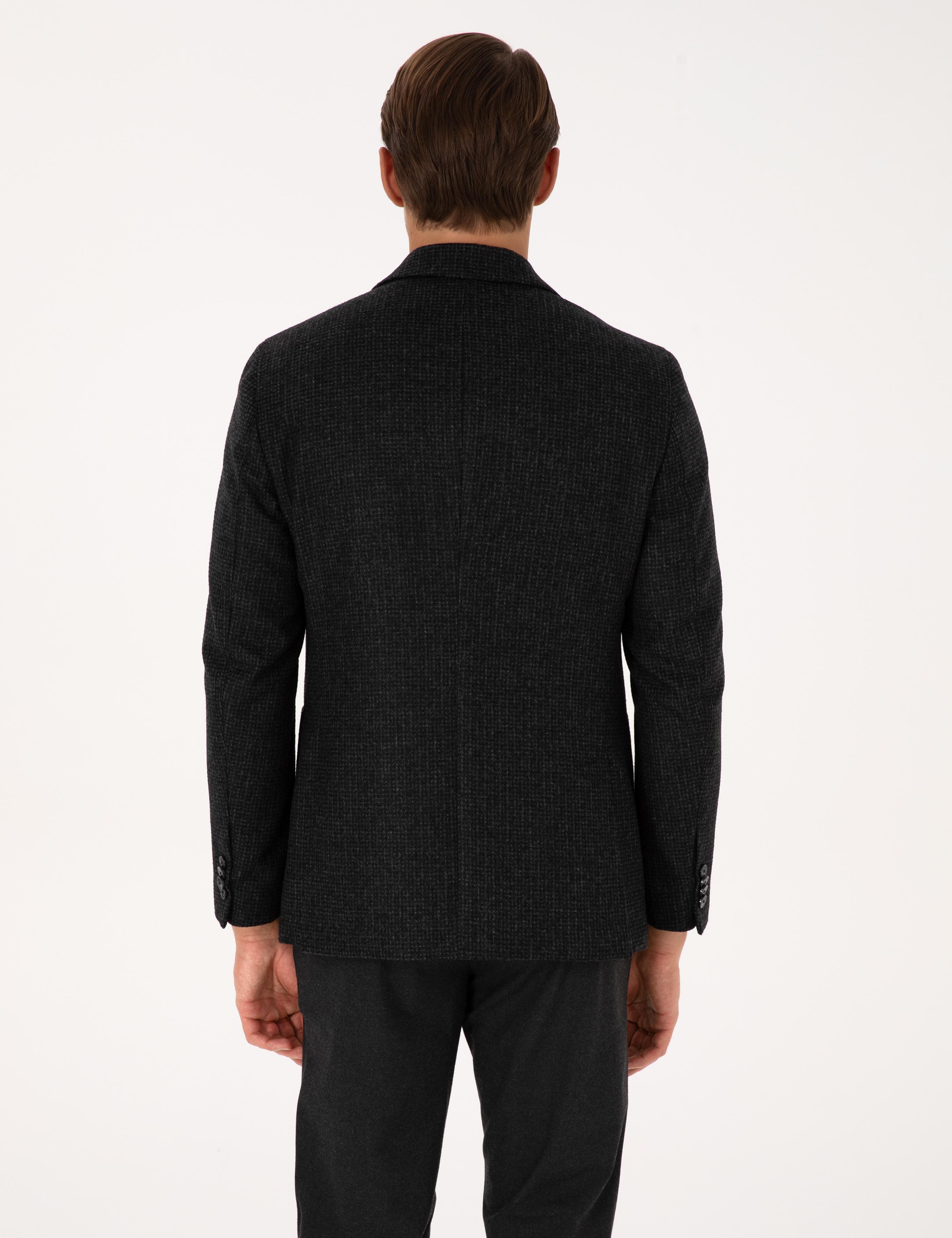 Antrasit Slim Fit Yün Karışımlı Ceket