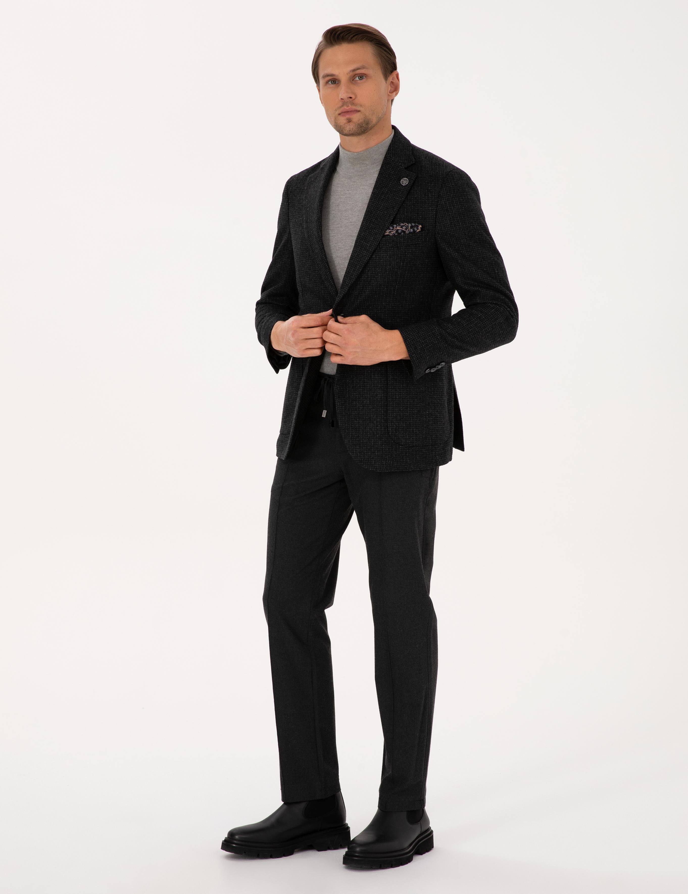 Antrasit Slim Fit Yün Karışımlı Ceket