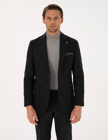 Antrasit Slim Fit Yün Karışımlı Ceket
