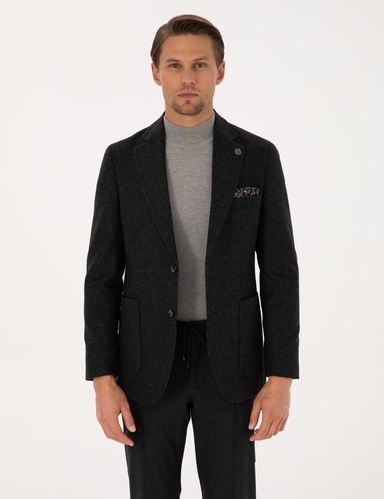 Antrasit Slim Fit Yün Karışımlı Ceket