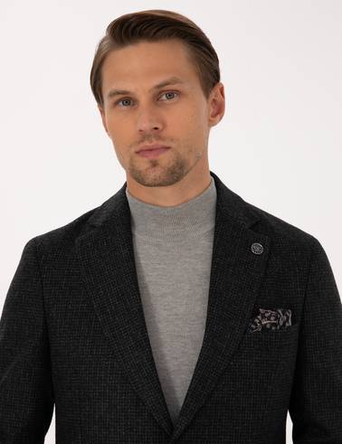Antrasit Slim Fit Yün Karışımlı Ceket