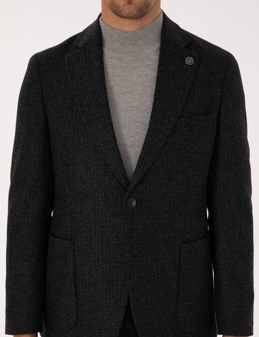 Antrasit Slim Fit Yün Karışımlı Ceket