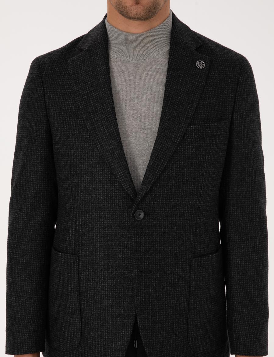 Antrasit Slim Fit Yün Karışımlı Ceket