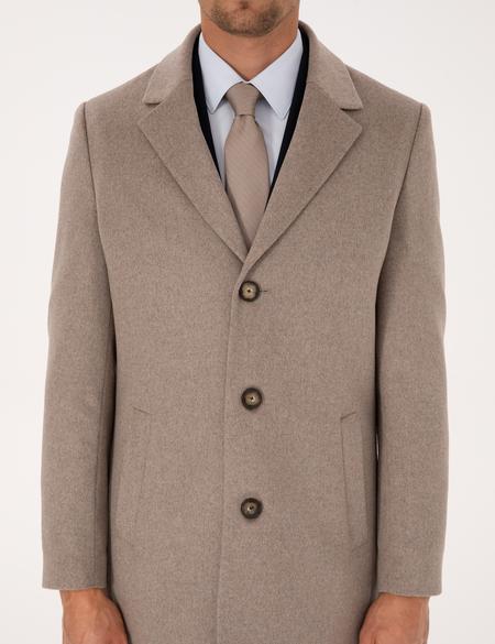 Bej Ex. Slim Fit Yün Karışımlı Kaşe Kaban - 50314200026