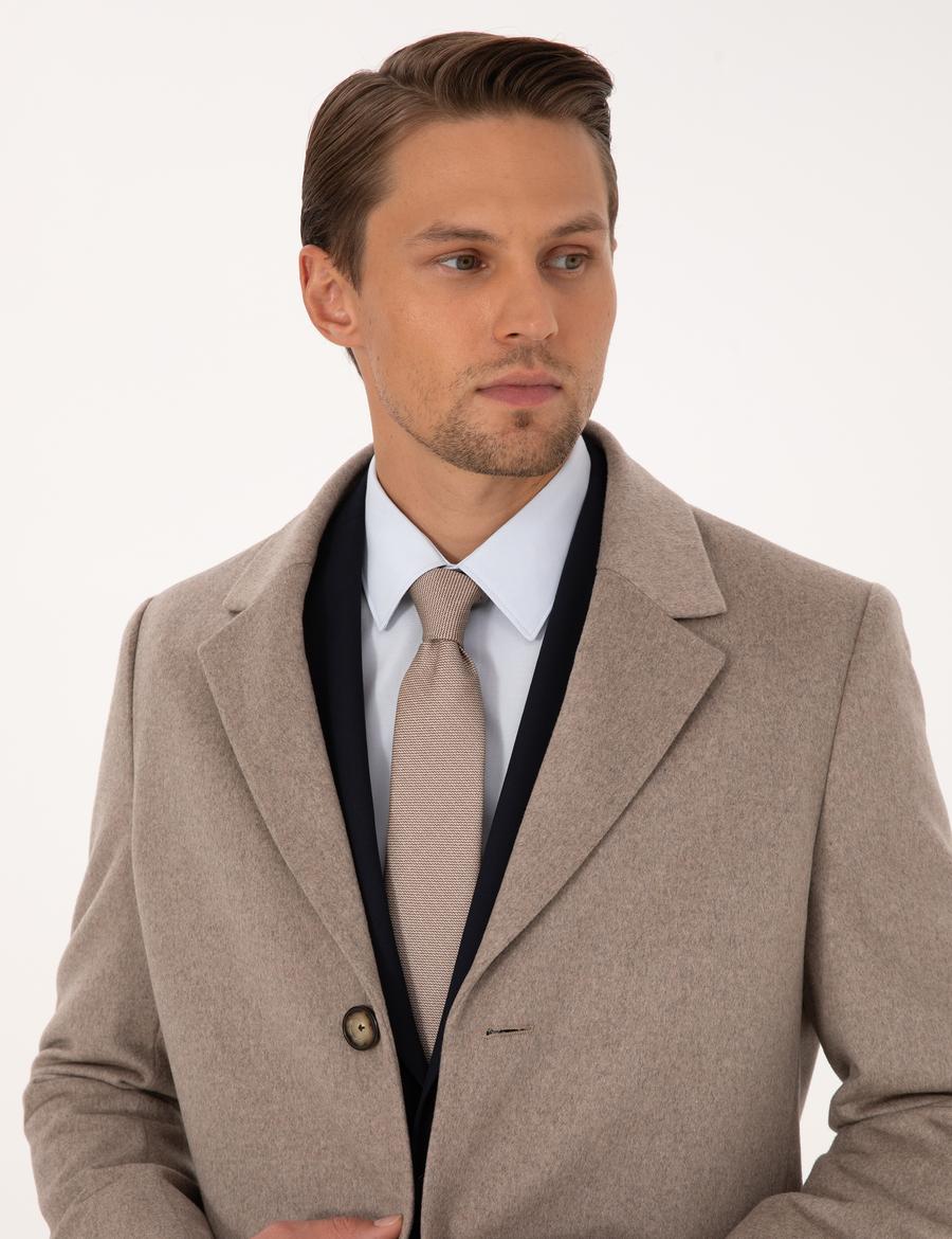 Bej Ex. Slim Fit Kaşe Kaban