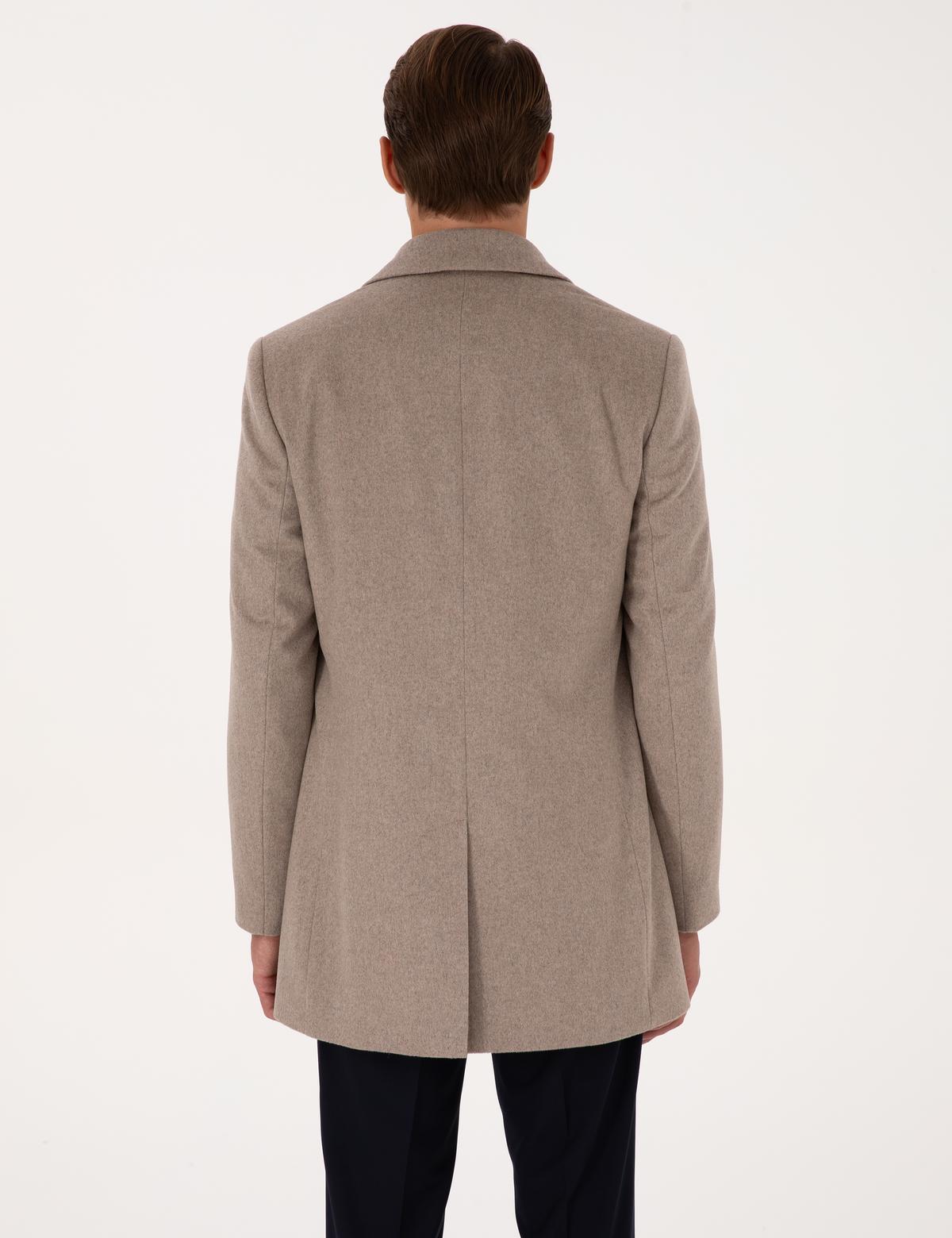 Bej Ex. Slim Fit Yün Karışımlı Kaşe Kaban - 50314200026