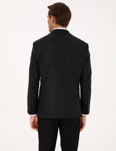 Antrasit Slim Fit Yün Karışımlı Balıksırtı Ceket