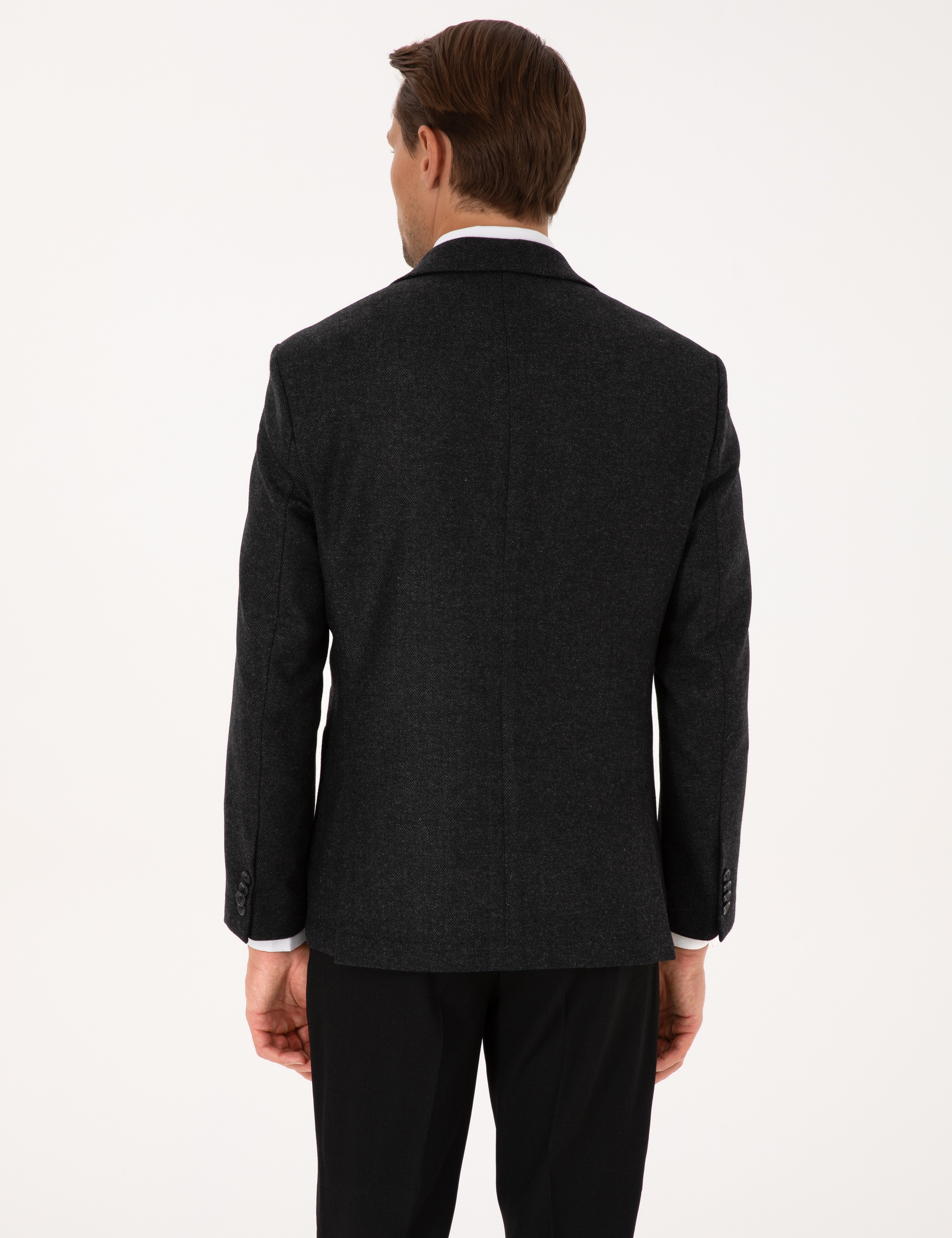 Antrasit Slim Fit Yün Karışımlı Balıksırtı Ceket - Image 5