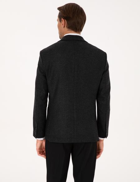 Antrasit Slim Fit Yün Karışımlı Balıksırtı Ceket - 50311215047