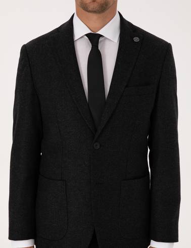 Antrasit Slim Fit Yün Karışımlı Balıksırtı Ceket