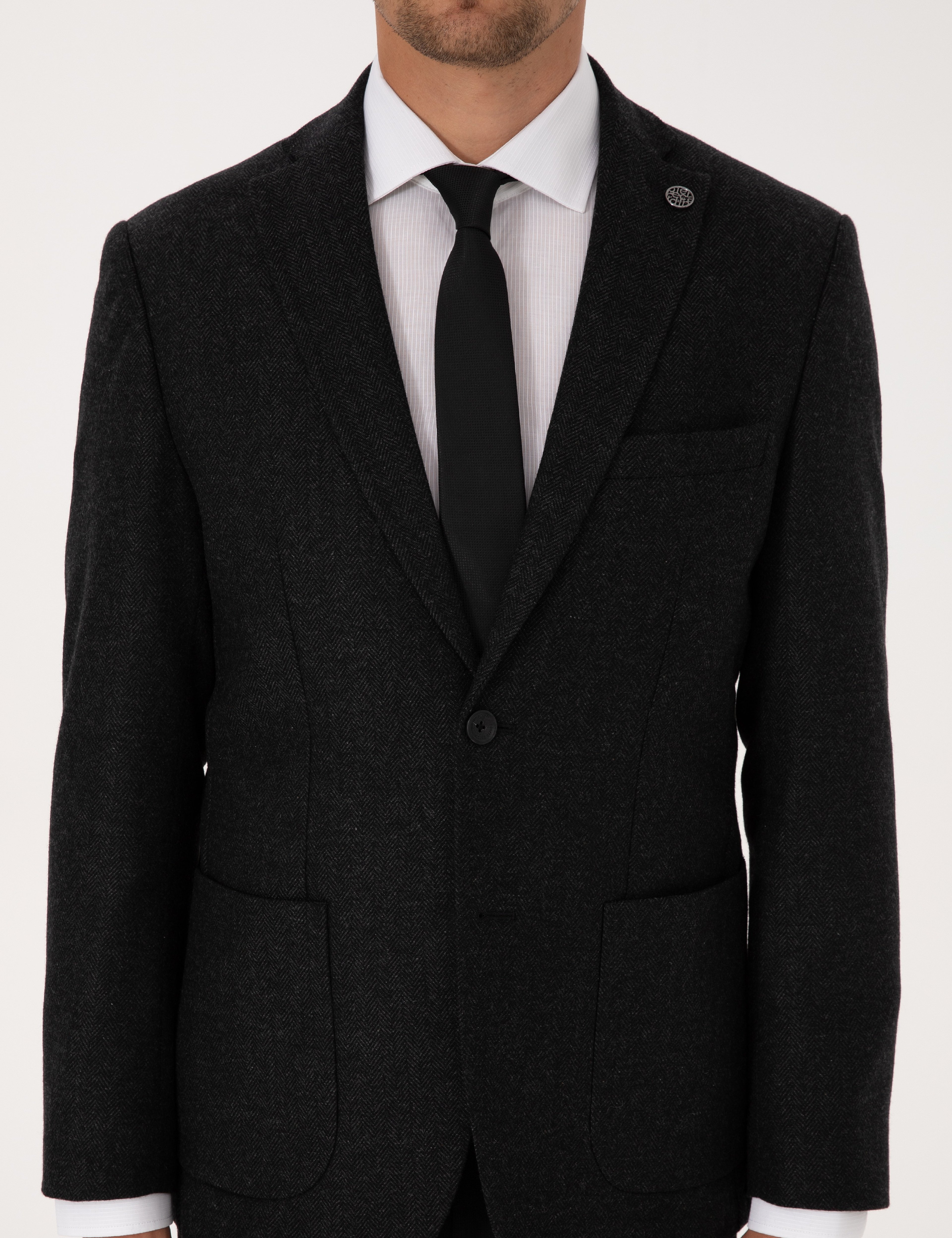 Antrasit Slim Fit Yün Karışımlı Balıksırtı Ceket - Image 7