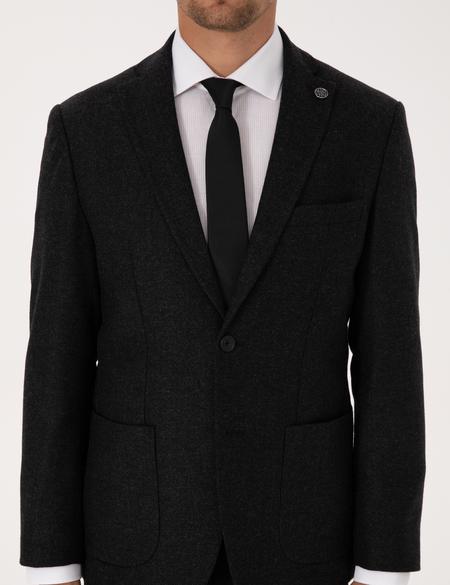 Antrasit Slim Fit Yün Karışımlı Balıksırtı Ceket - 50311215047