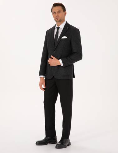 Antrasit Slim Fit Yün Karışımlı Balıksırtı Ceket
