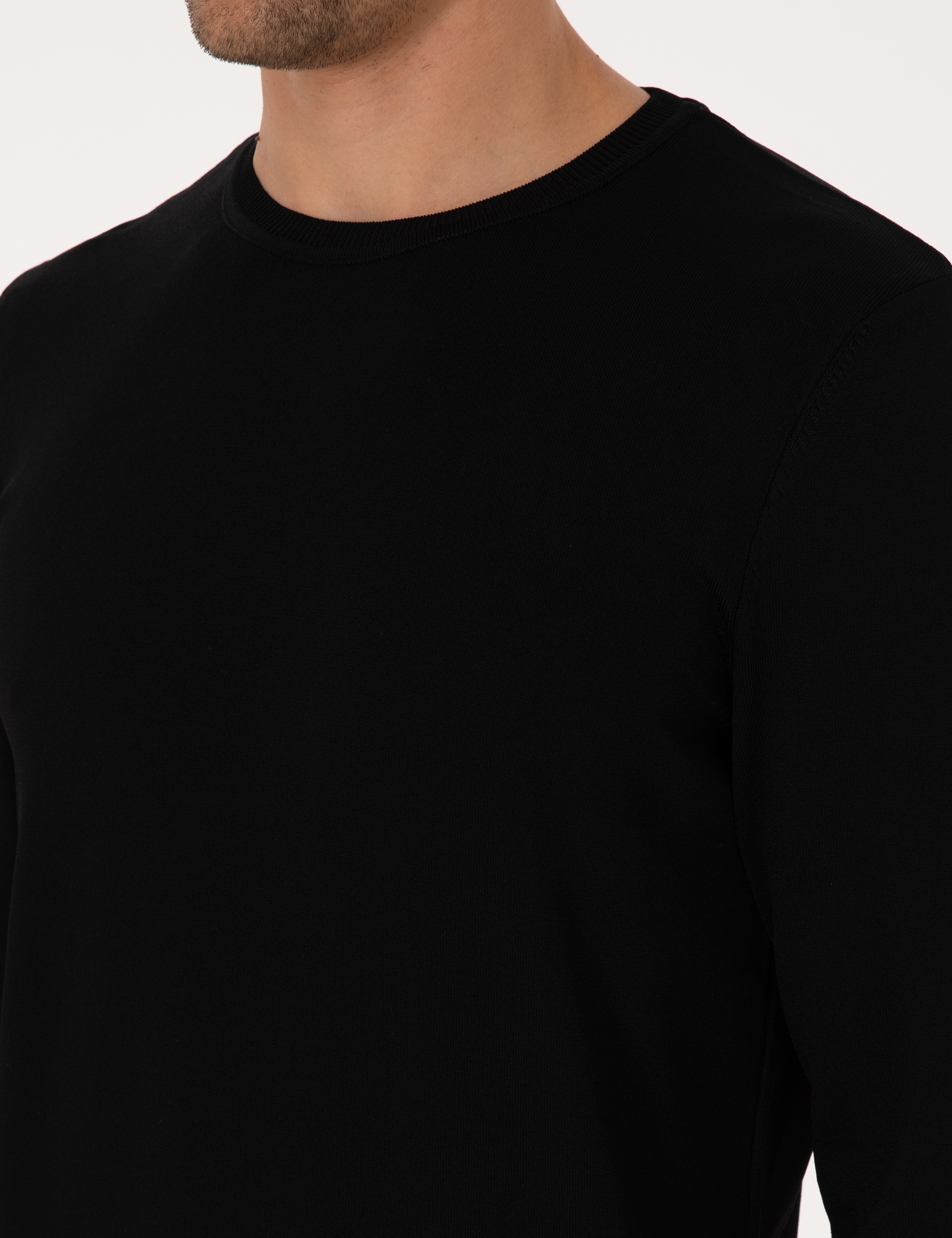Siyah Slim Fit Bisiklet Yaka Triko Kazak - Image 7