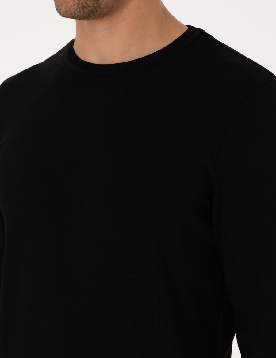 Siyah Slim Fit Bisiklet Yaka Triko Kazak