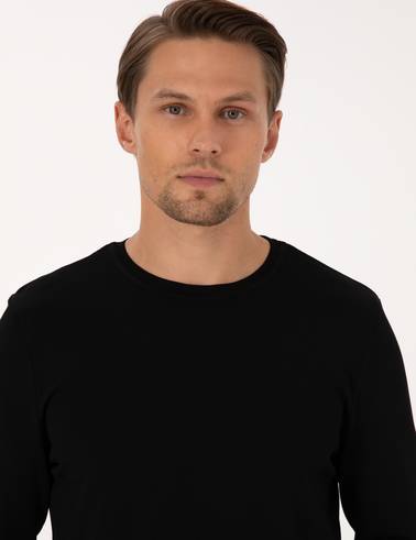 Siyah Slim Fit Bisiklet Yaka Triko Kazak