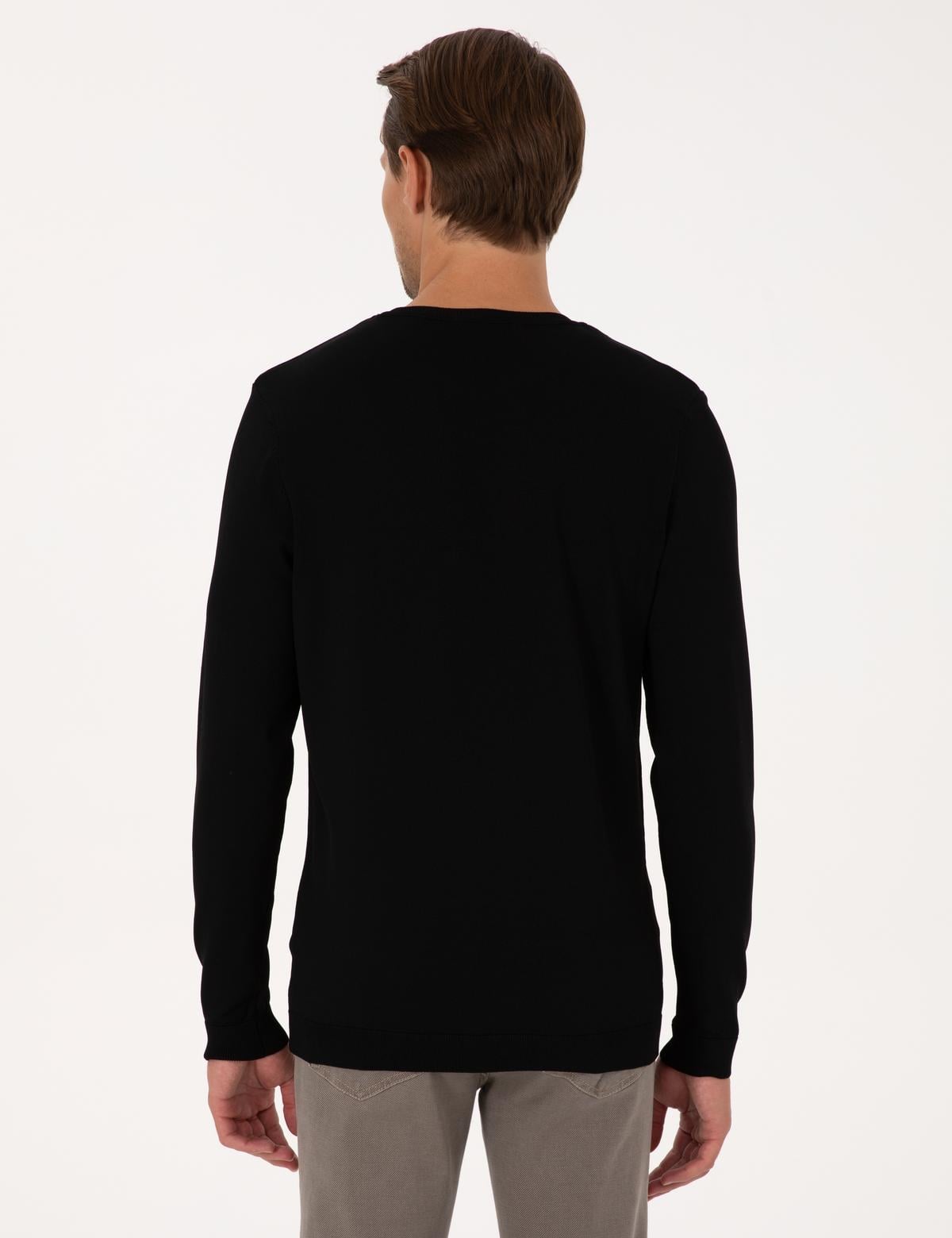 Siyah Slim Fit Bisiklet Yaka Triko Kazak - 50316798021