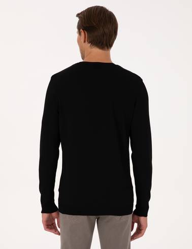 Siyah Slim Fit Bisiklet Yaka Triko Kazak