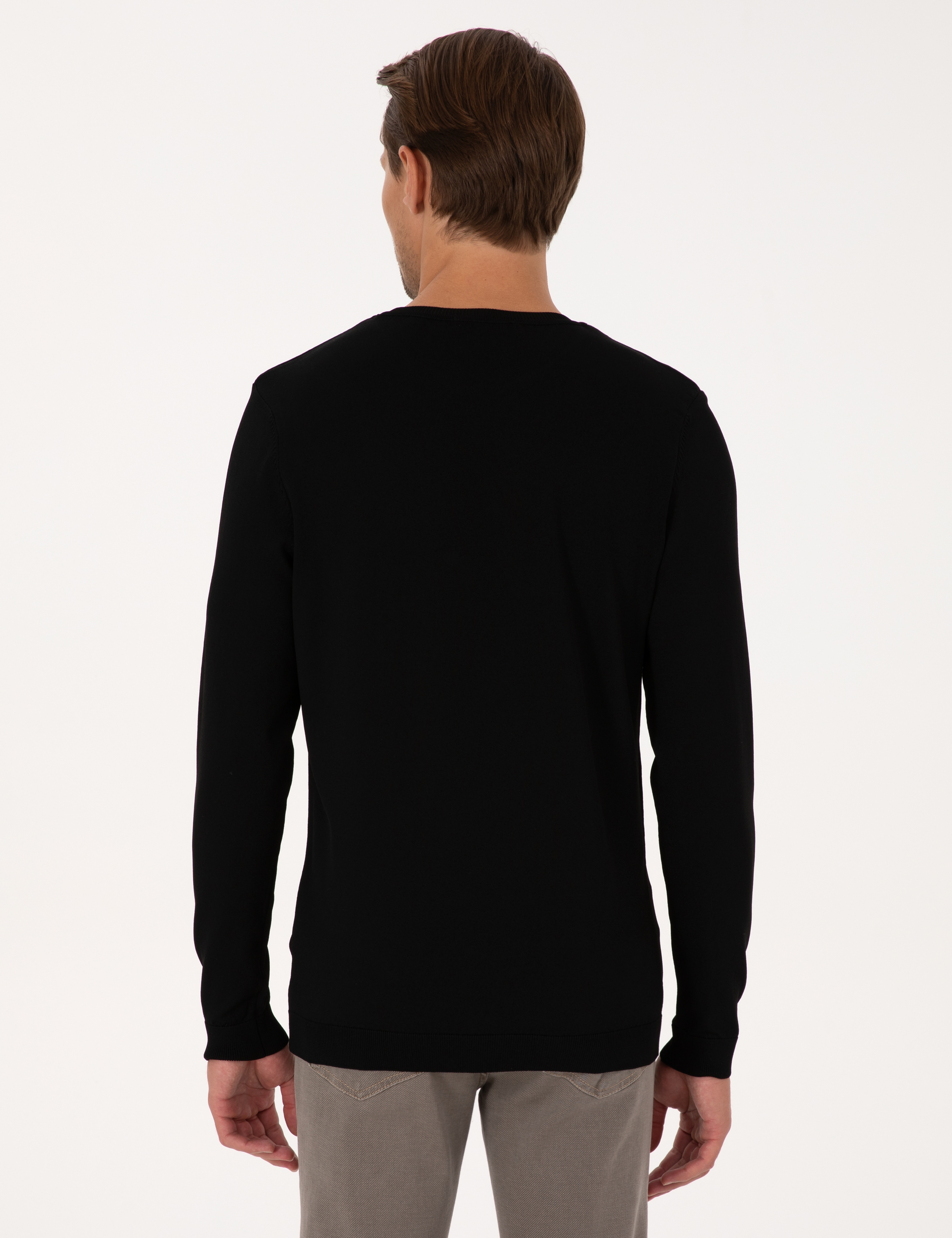 Siyah Slim Fit Bisiklet Yaka Triko Kazak - Image 5
