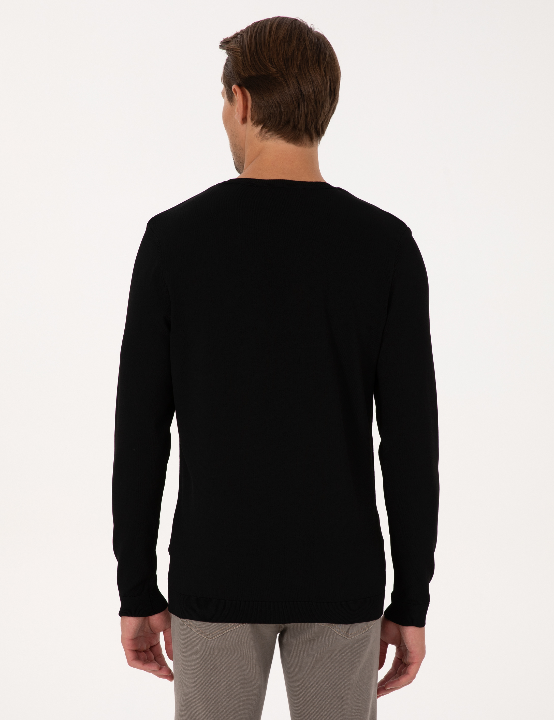 Siyah Slim Fit Bisiklet Yaka Triko Kazak