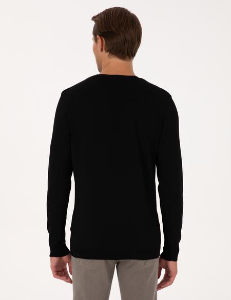 Siyah Slim Fit Bisiklet Yaka Triko Kazak - 50316798021