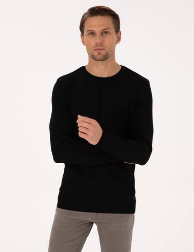 Siyah Slim Fit Bisiklet Yaka Triko Kazak