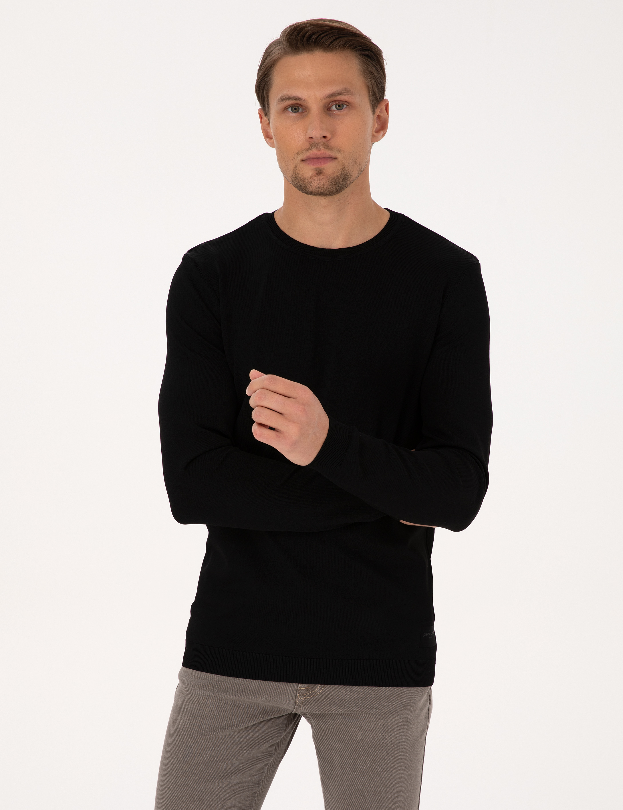 Siyah Slim Fit Bisiklet Yaka Triko Kazak - Image 3
