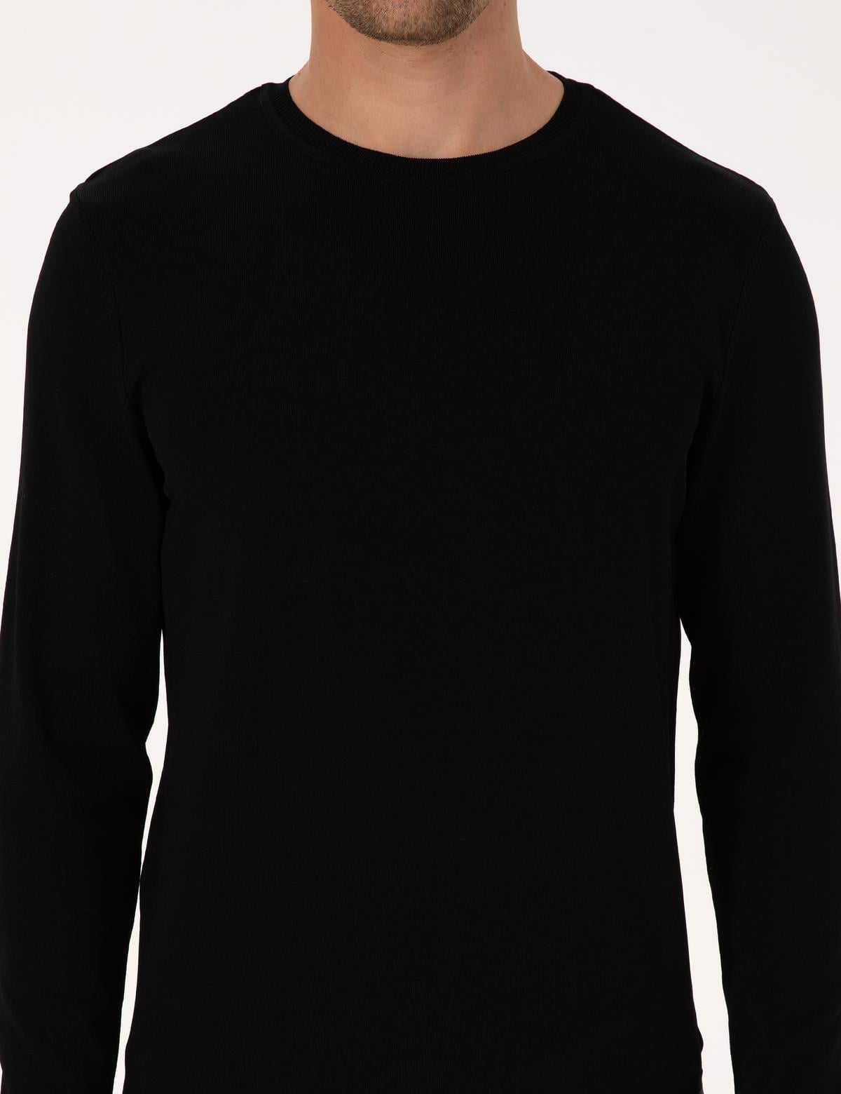 Siyah Slim Fit Bisiklet Yaka Triko Kazak - 50316798021