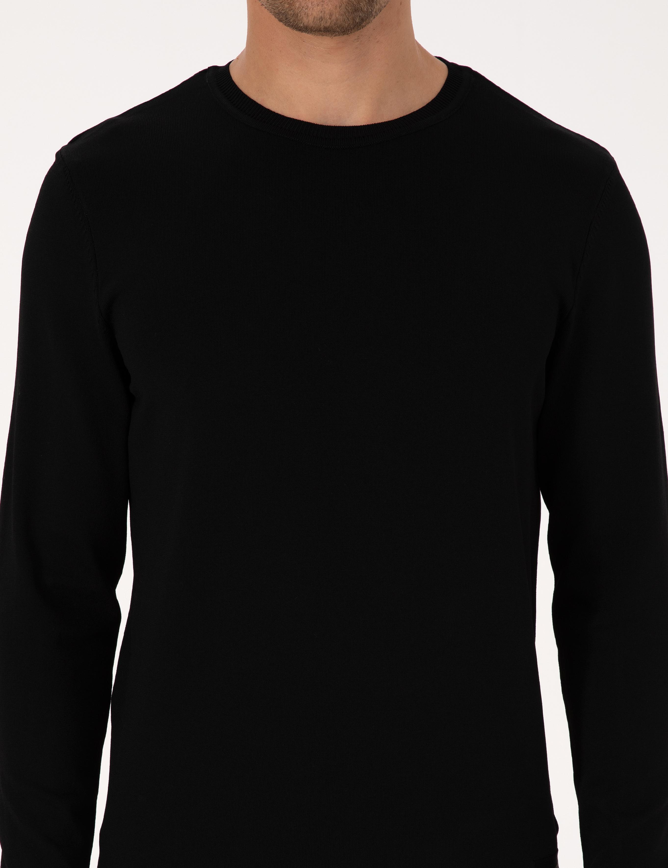 Siyah Slim Fit Bisiklet Yaka Triko Kazak