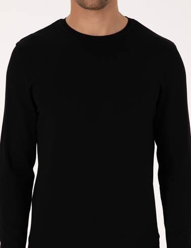 Siyah Slim Fit Bisiklet Yaka Triko Kazak