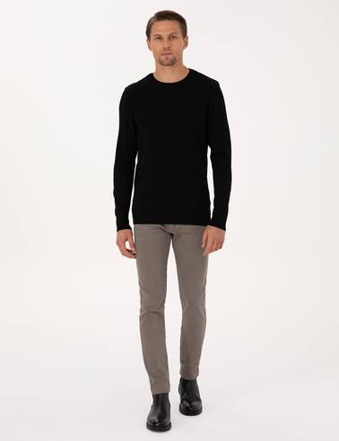 Siyah Slim Fit Bisiklet Yaka Triko Kazak
