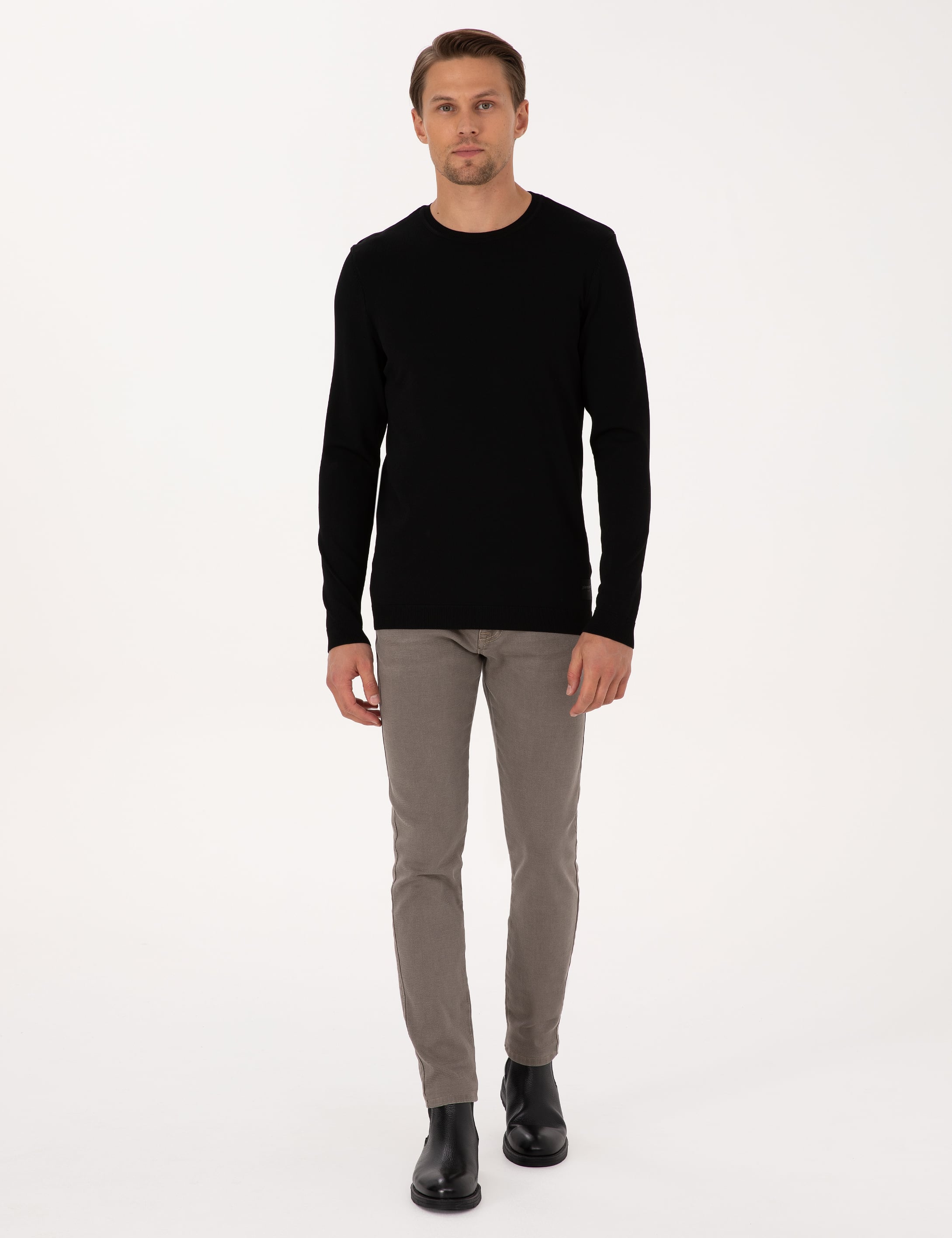 Siyah Slim Fit Bisiklet Yaka Triko Kazak - Image 4