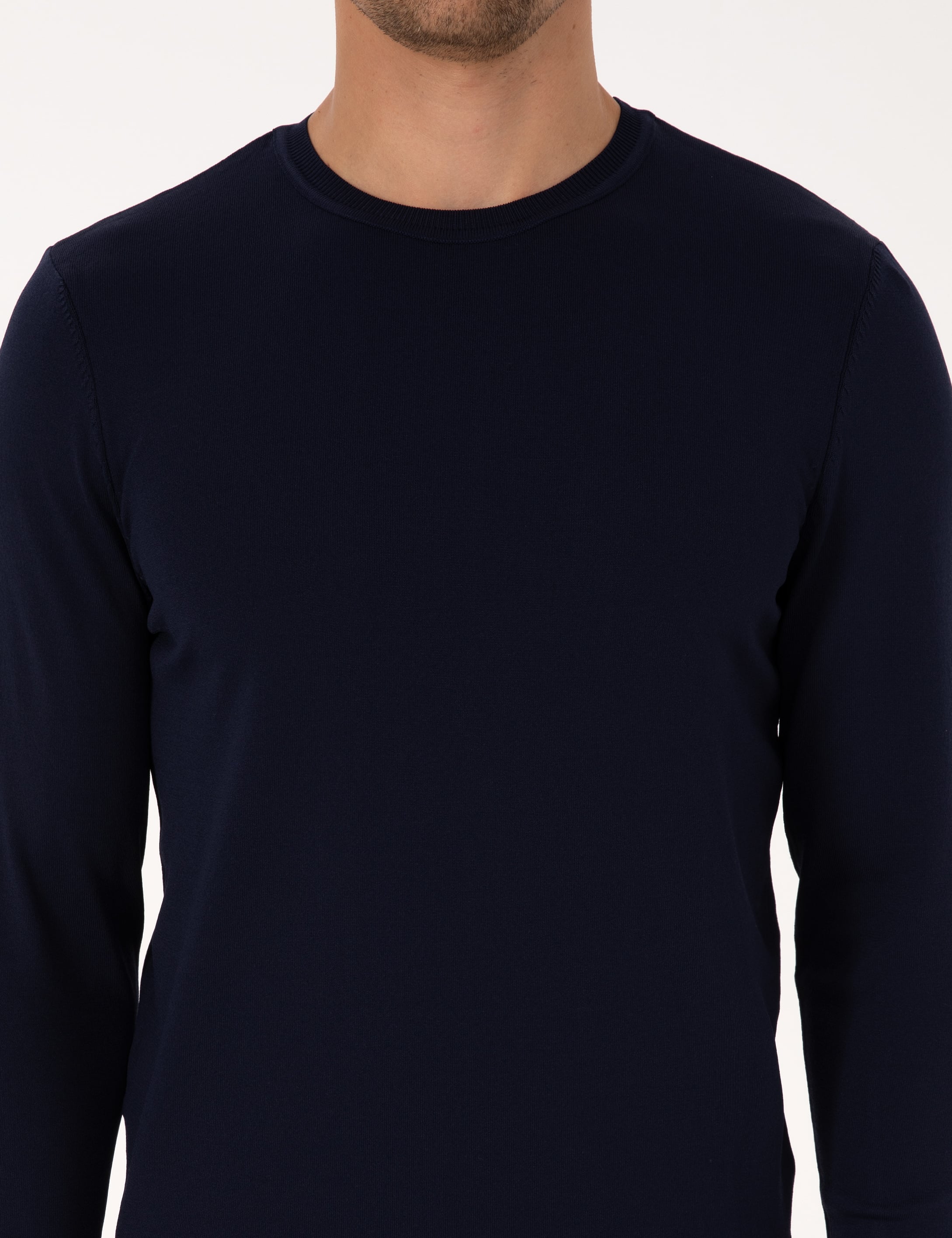 Lacivert Slim Fit Bisiklet Yaka Triko Kazak - Image 6