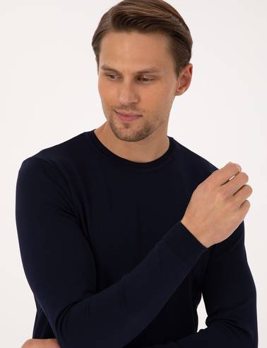 Lacivert Slim Fit Bisiklet Yaka Triko Kazak