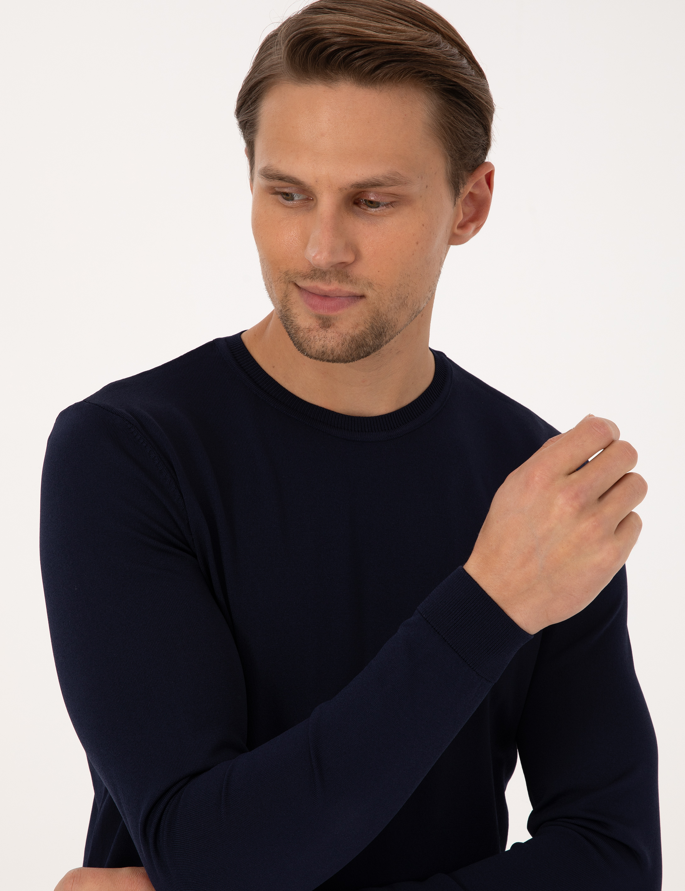 Lacivert Slim Fit Bisiklet Yaka Triko Kazak