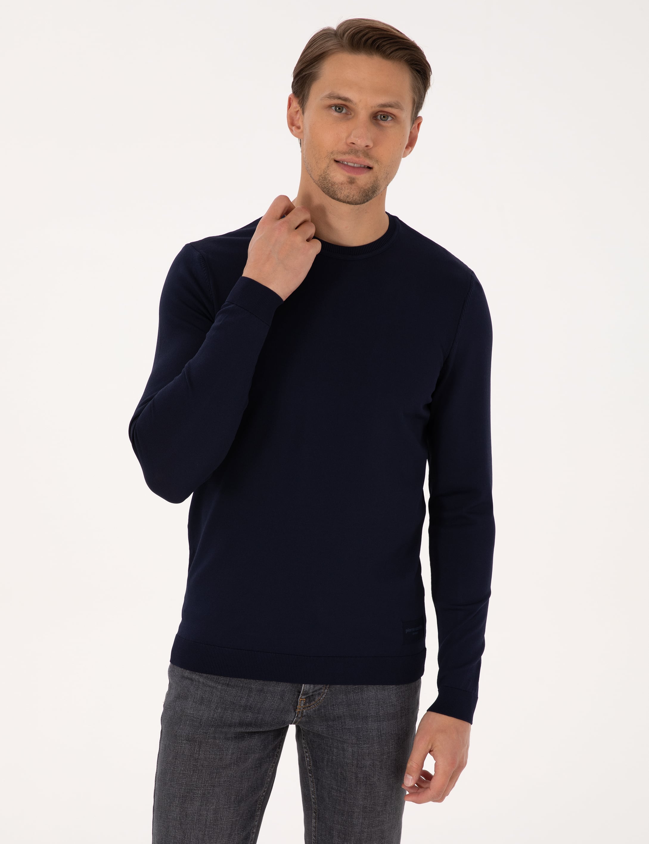Lacivert Slim Fit Bisiklet Yaka Triko Kazak - Image 1