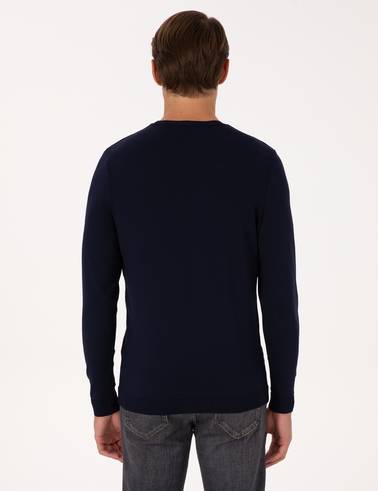 Lacivert Slim Fit Bisiklet Yaka Triko Kazak