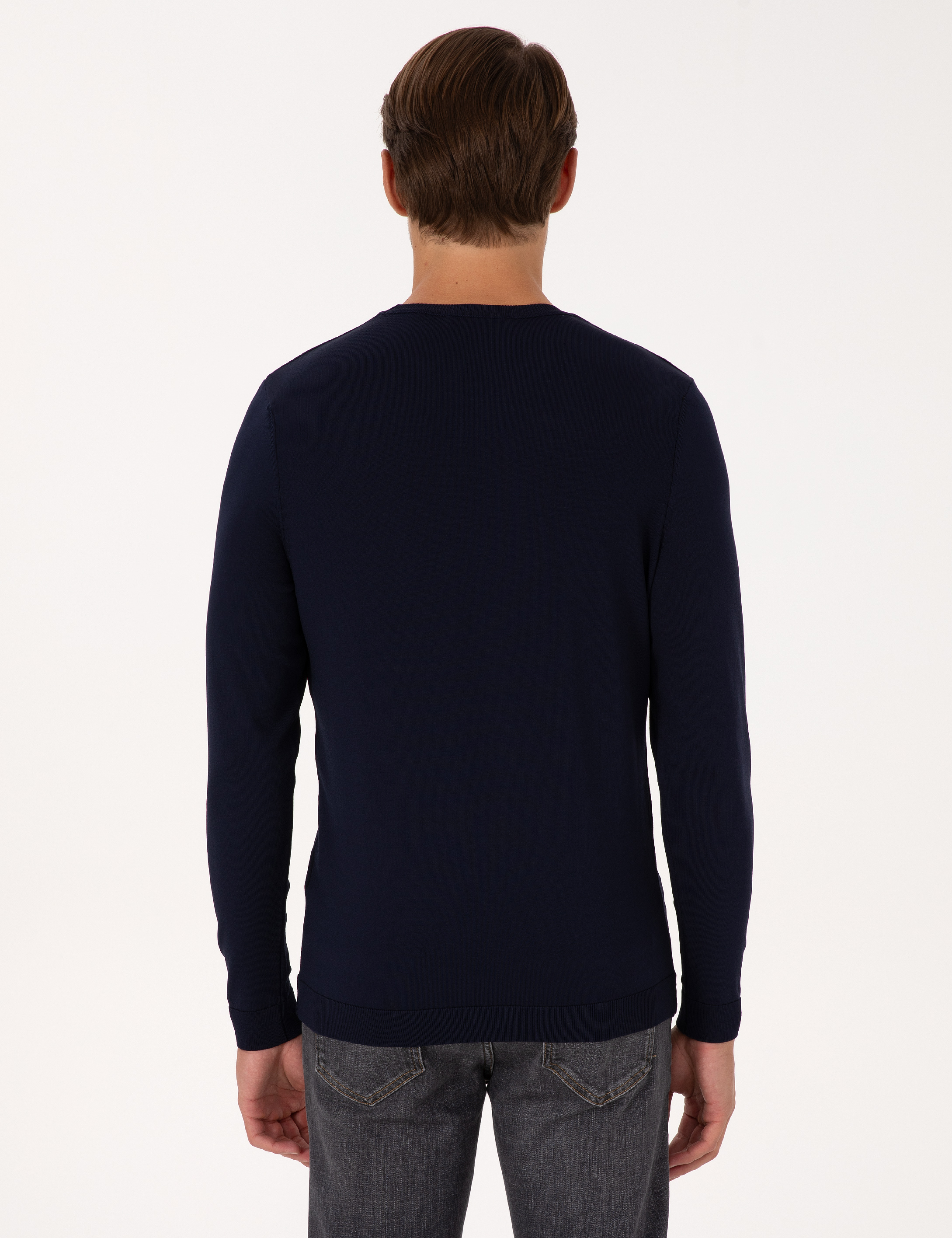 Lacivert Slim Fit Bisiklet Yaka Triko Kazak - Image 5