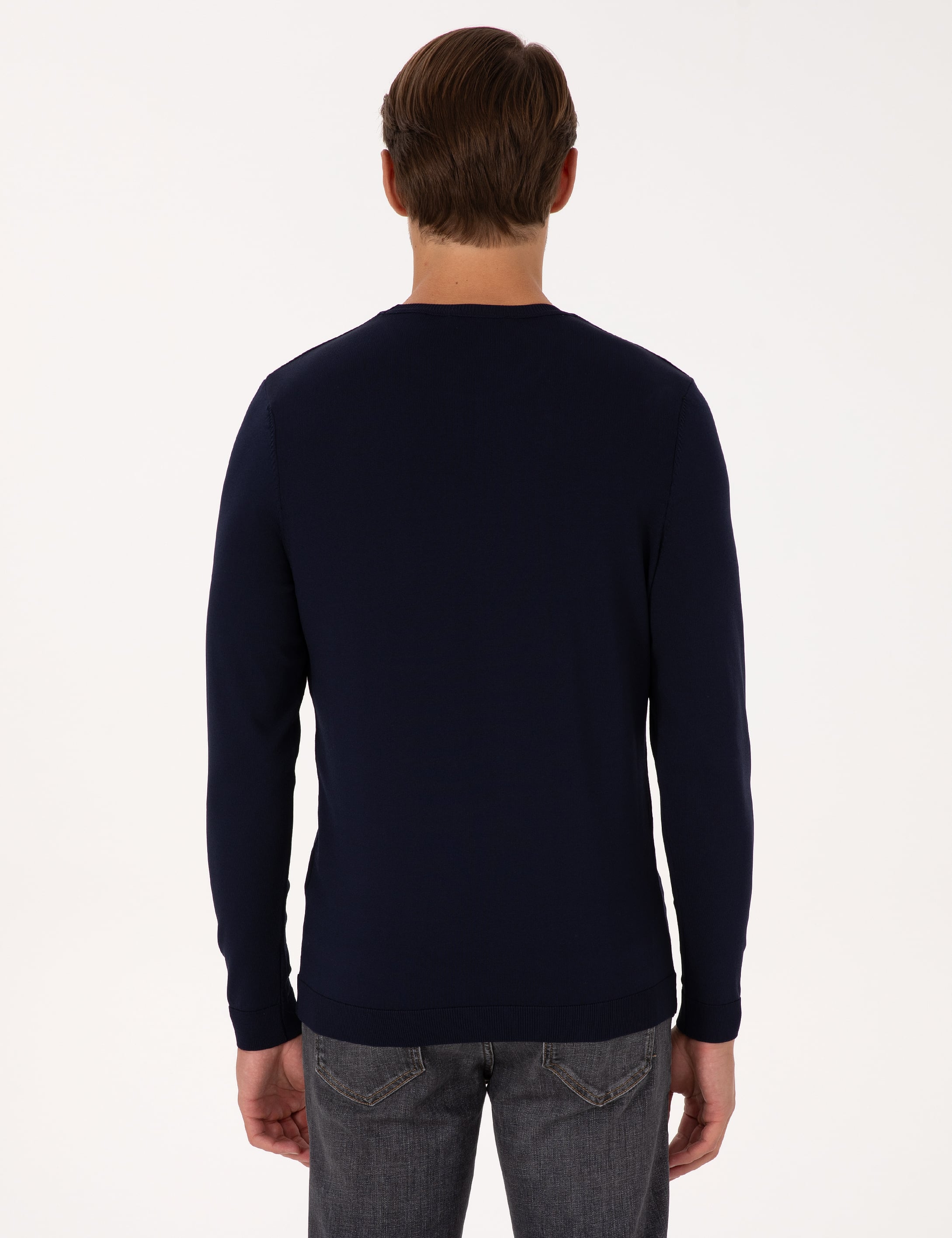 Lacivert Slim Fit Bisiklet Yaka Triko Kazak