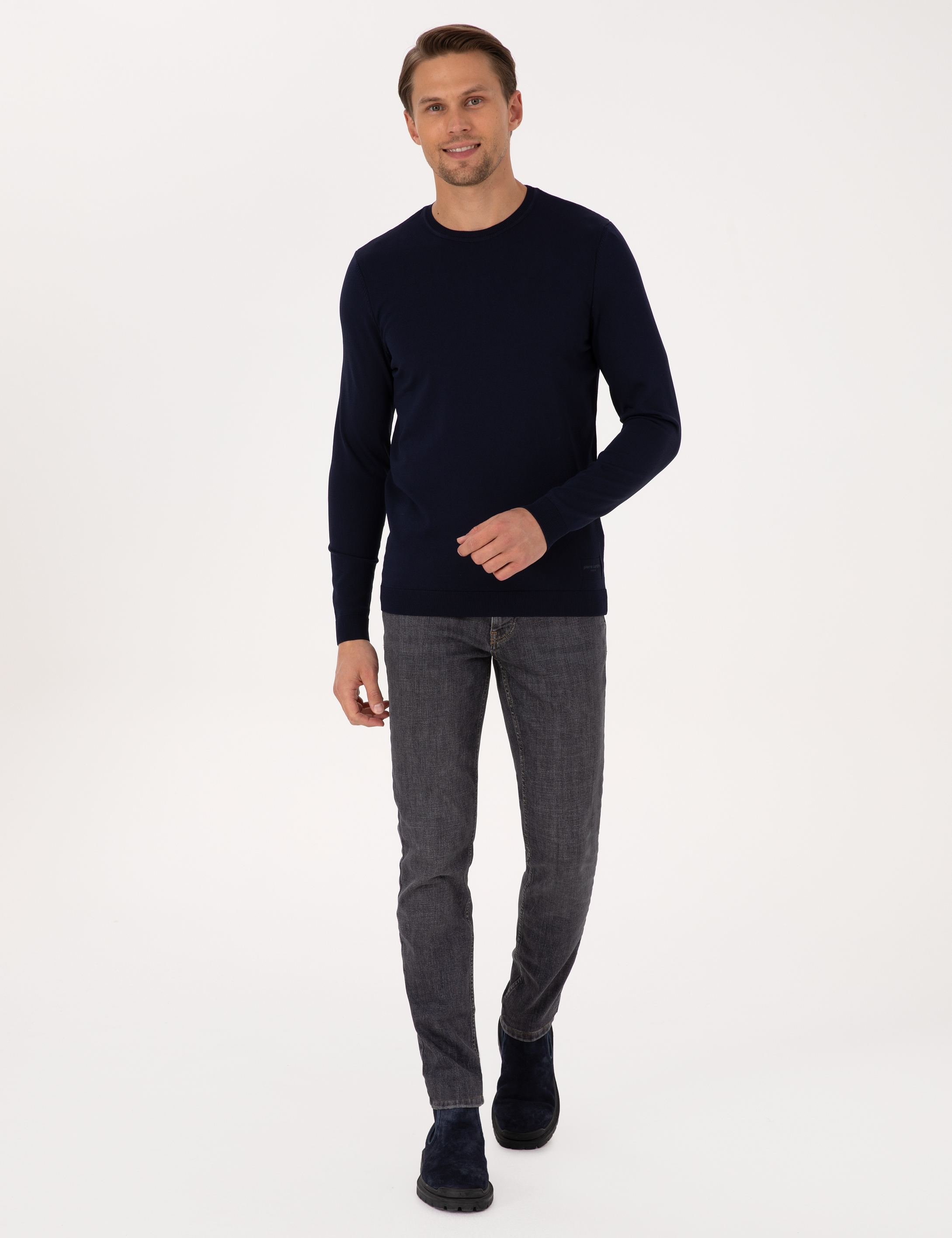 Lacivert Slim Fit Bisiklet Yaka Triko Kazak - Image 4