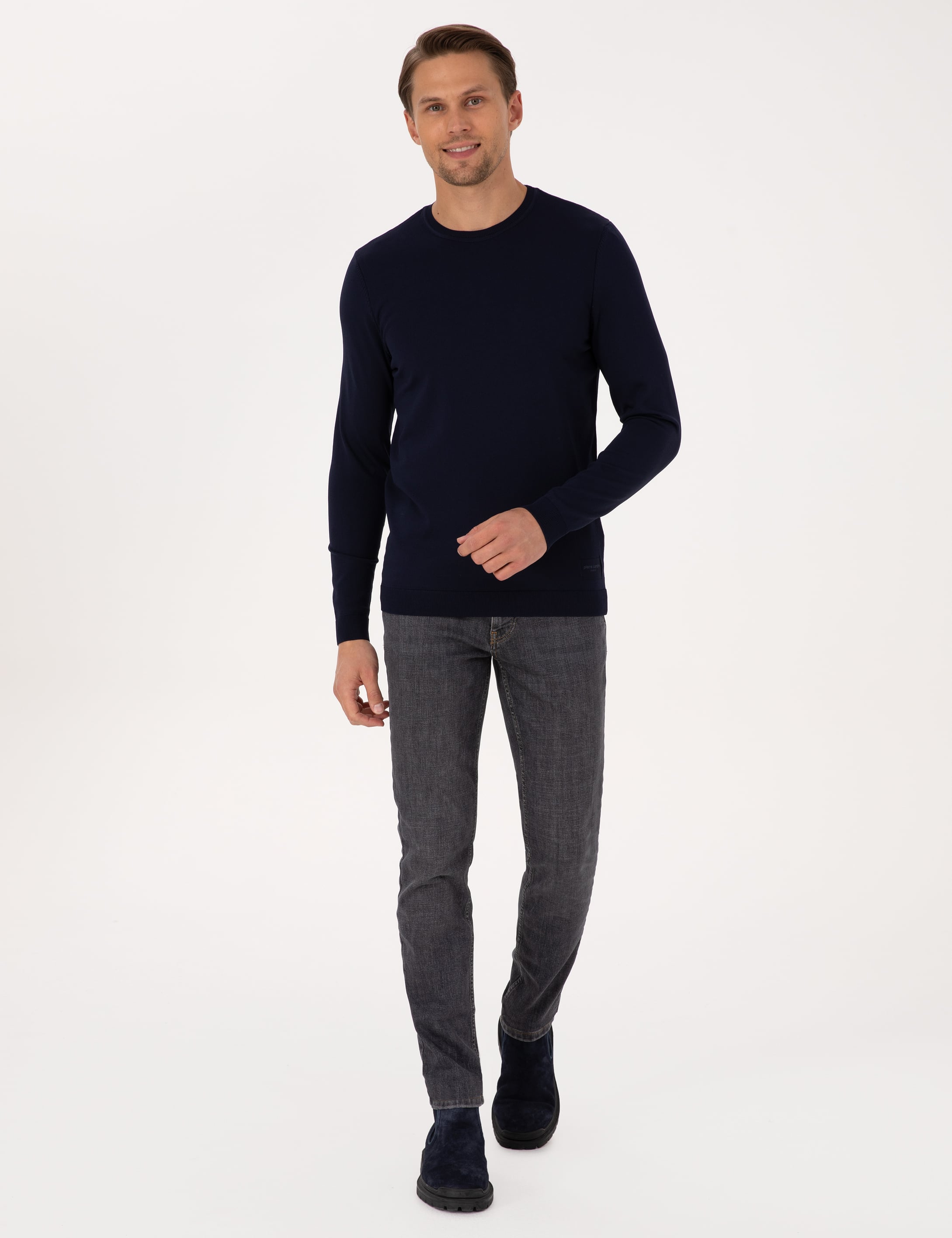 Lacivert Slim Fit Bisiklet Yaka Triko Kazak