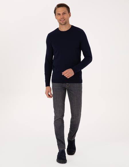 Lacivert Slim Fit Bisiklet Yaka Triko Kazak - 50316798011